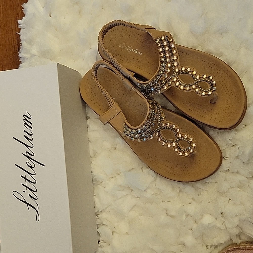 Littleplum Elegance Apricot bead arch support slingback thong sandal 39 8 NEW…